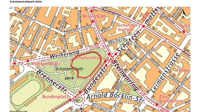 Stadtplan von Schützenmattpark in der Schweiz.