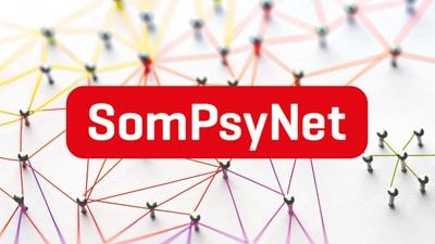 Logo von SomPsyNet mit bunten Linien und Punkten.