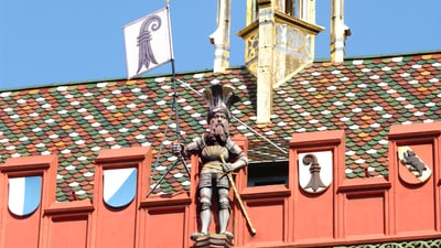 Basel coat of arms on the roof of Basel City Hall.