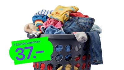 Wäschekorb mit Preisschild von 37.00 Franken die Stunde.