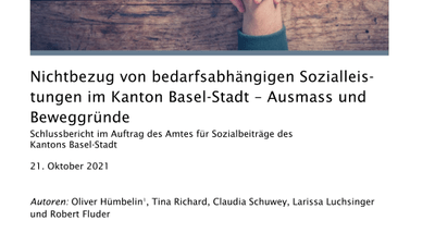 Berichtdeckblatt über Sozialleistungen Basel-Stadt, Hände gefaltet.