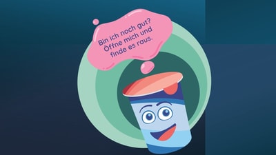 Illustration eines Bechers mit Gesicht und einer Sprechblase.