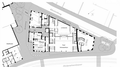 Grundriss eines Gebäudes neben der Klosterberg und Steinentorstrasse.