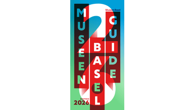 Poster für Museumsführer Basel 2026 mit stilisiertem Design.