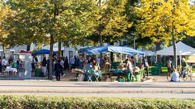 Viele Stände und Leute auf dem Wettsteinplatz