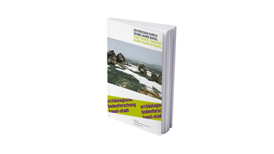 Buch mit Landschaftsfoto auf dem Cover und dem Titel: "Zeitreisen durch 50 000 Jahre Basel - Time travel through 50 000 years of Basel"