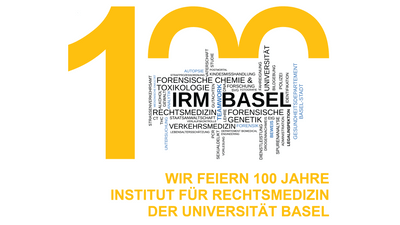 Grafik zum 100-jährigen Jubiläum des Instituts für Rechtsmedizin Universität Basel.