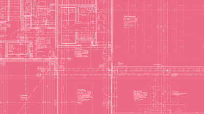 Architektonischer Grundriss in Rosa und Weiss.