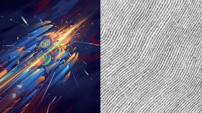 Abstrakte Kunst, bunte schnelle Bewegung und feine Linienstruktur.