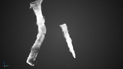 Zwei gebogene weisse Objekte auf schwarzem Hintergrund.