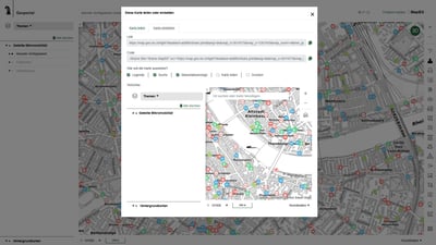 Kartentools Fenster über Stadtplan mit Markierungen.