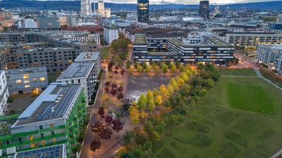 Luftaufnahme des Erlenmattquartiers.