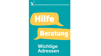 Plakat mit Text 'Hilfe Beratung Wichtige Adressen'.",