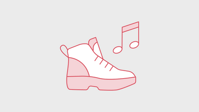 Zeichnung eines Schuhs mit Musiknoten.