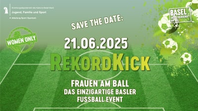 Reklamegrafik für Frauenfussballevent RekordKick am 21.06.2025.",