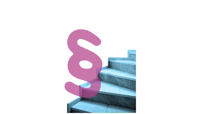 Teil der Treppe mit rosa Symbol darüber.