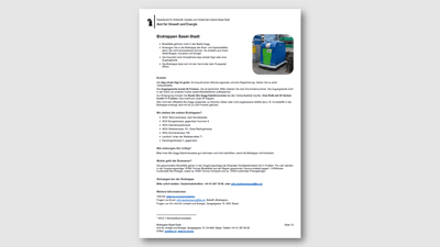 Dokument mit Text und Bild eines blauen Abfallbehälters.