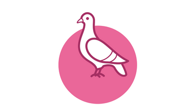 Grafische Darstellung einer Taube auf rosa Kreis.