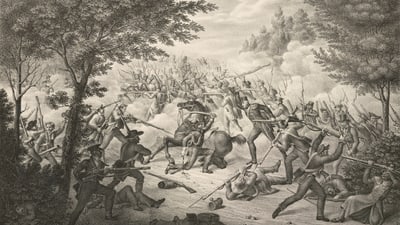 Lithograph of the battle between Baselland and Basel-Stadt.