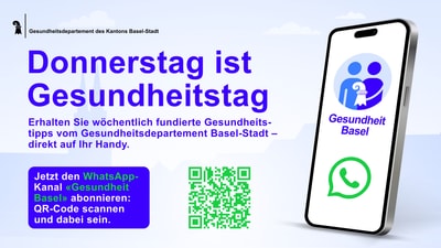 Poster für 'Donnerstag ist Gesundheitstag' mit QR-Code und Smartphone-Bild.