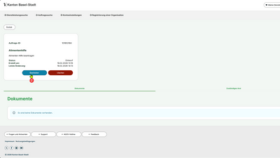 Benutzeroberfläche des Auftrags im ePortal Basel-Stadt.
