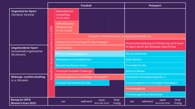 Diagramm des Legacy-Projektportfolios des Kantons Basel-Stadt mit Zeitplan und Projekten im Sportbereich.