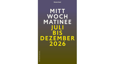 Poster mit Text in grossen Buchstaben auf farbigem Hintergrund.