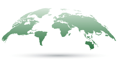 Grüne Weltkarte über Schatten auf weissem Hintergrund.