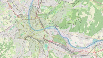 Stadtkarte mit Fluss und Grünflächen um Zürich.