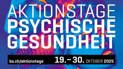 Plakat für Aktionstage psychische Gesundheit 2025 mit bunten Gesichtern.