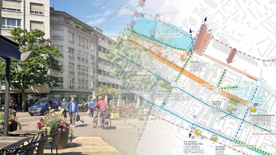 Tellplatz im Quartier Gundeldingen mit Stadtteilrichtplan Gundeldingen