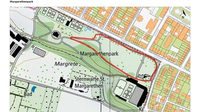 Karte des Margarethenparks mit umliegenden Strassen.