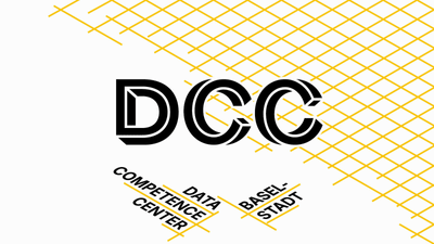DCC-Logo mit gelbem Gitterhintergrund.