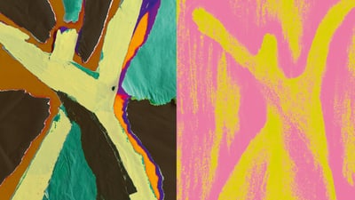 Abstrakte Kunst mit kontrastierenden Farben.