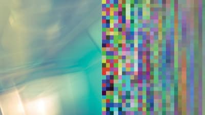 Abstrakte Kunst mit verschwommenen Farben und Pixeln.