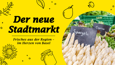 Marktplakat mit Spargeln und Text für Basler Stadtmarkt.