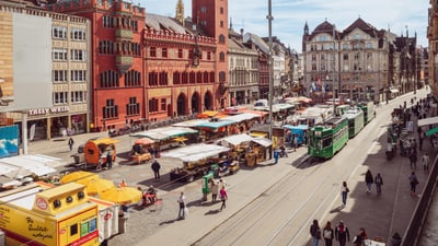 View of the Basel city market.