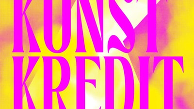 Text 'KUNST KREDIT' in pink auf gelbem Hintergrund.