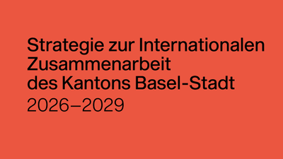 Text auf rotem Hintergrund über Strategie Basel-Stadt 2026–2029.