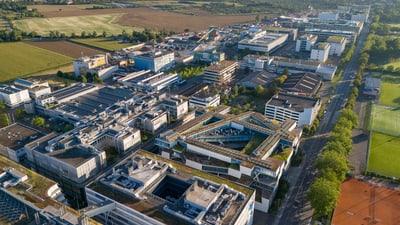 Bird's eye view of the Bachgraben neighbourhood in Allschwil.