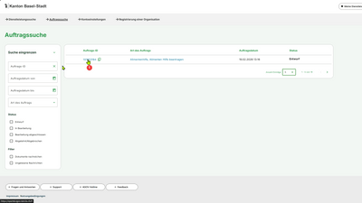 Benutzeroberfläche der Auftragsuche im ePortal Basel-Stadt.