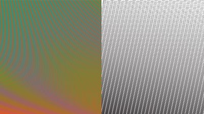 Bunte Streifen links, schwarz-weisse Streifen rechts.