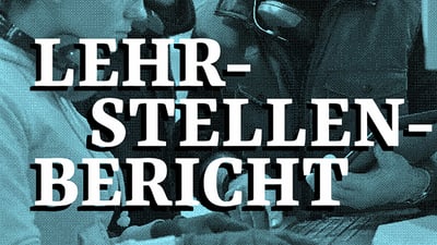 Lehrstellenbericht Schriftzug über Arbeitsumgebung.