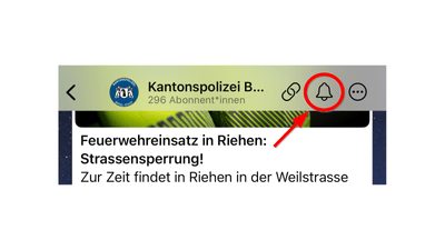 Screenshot einer Polizeibenachrichtigung mit rot markierter Glocke.