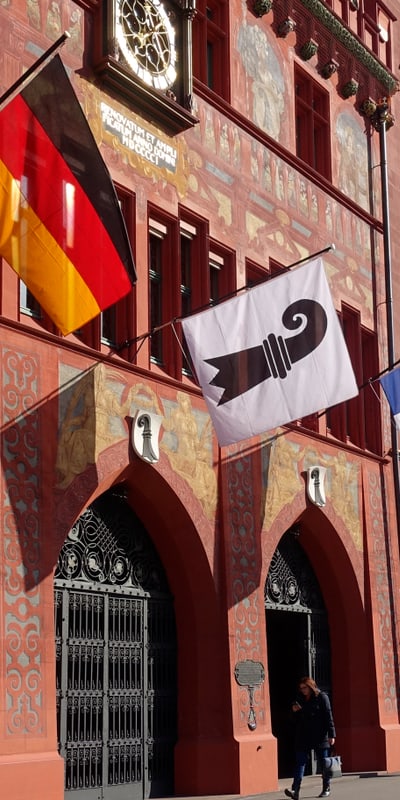 Flags at Basel City Hall.