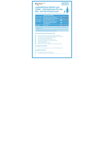 Informationsblatt über Jugendschutz bei Alkohol und Tabak für Personal.
