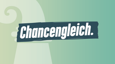 Grafisches Banner mit dem Wort 'Chancengleich.' auf abstraktem Hintergrund.