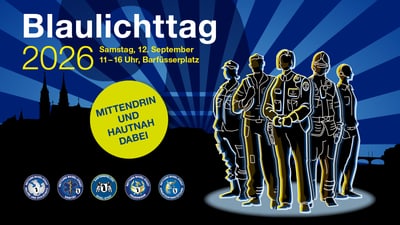 Grafik mit Silhouetten von Einsatzkräften und Textinformationen.