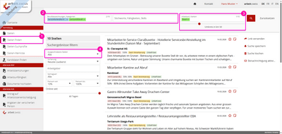 Webseite mit Jobangeboten und Suchfilteroptionen.