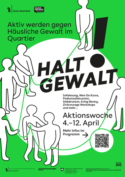 Plakat gegen häusliche Gewalt mit Veranstaltungen vom 4.-12. April.